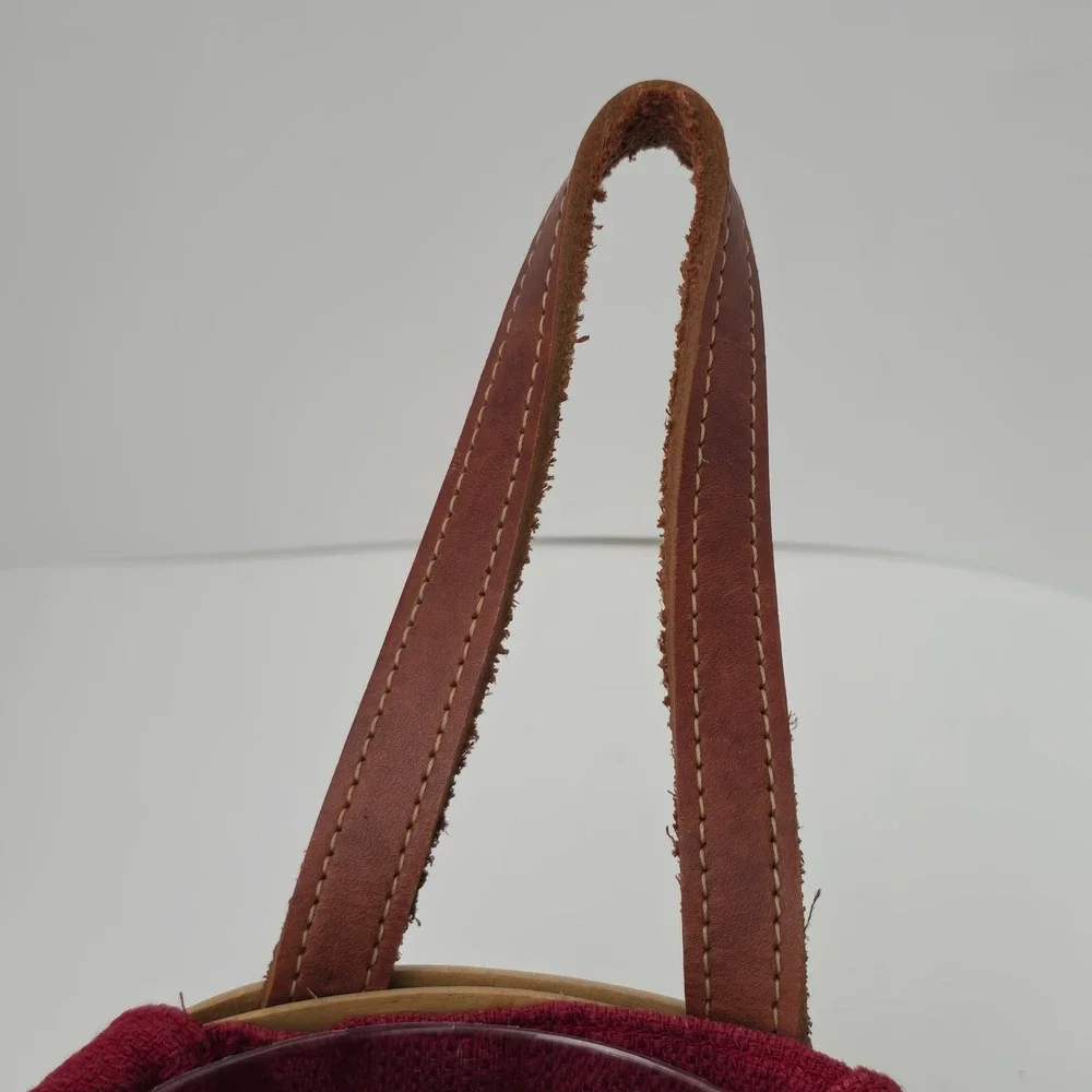 Longaberger 2003 Tall Hanging Basket Brown Liner Leather Strap Farmhouse Decor